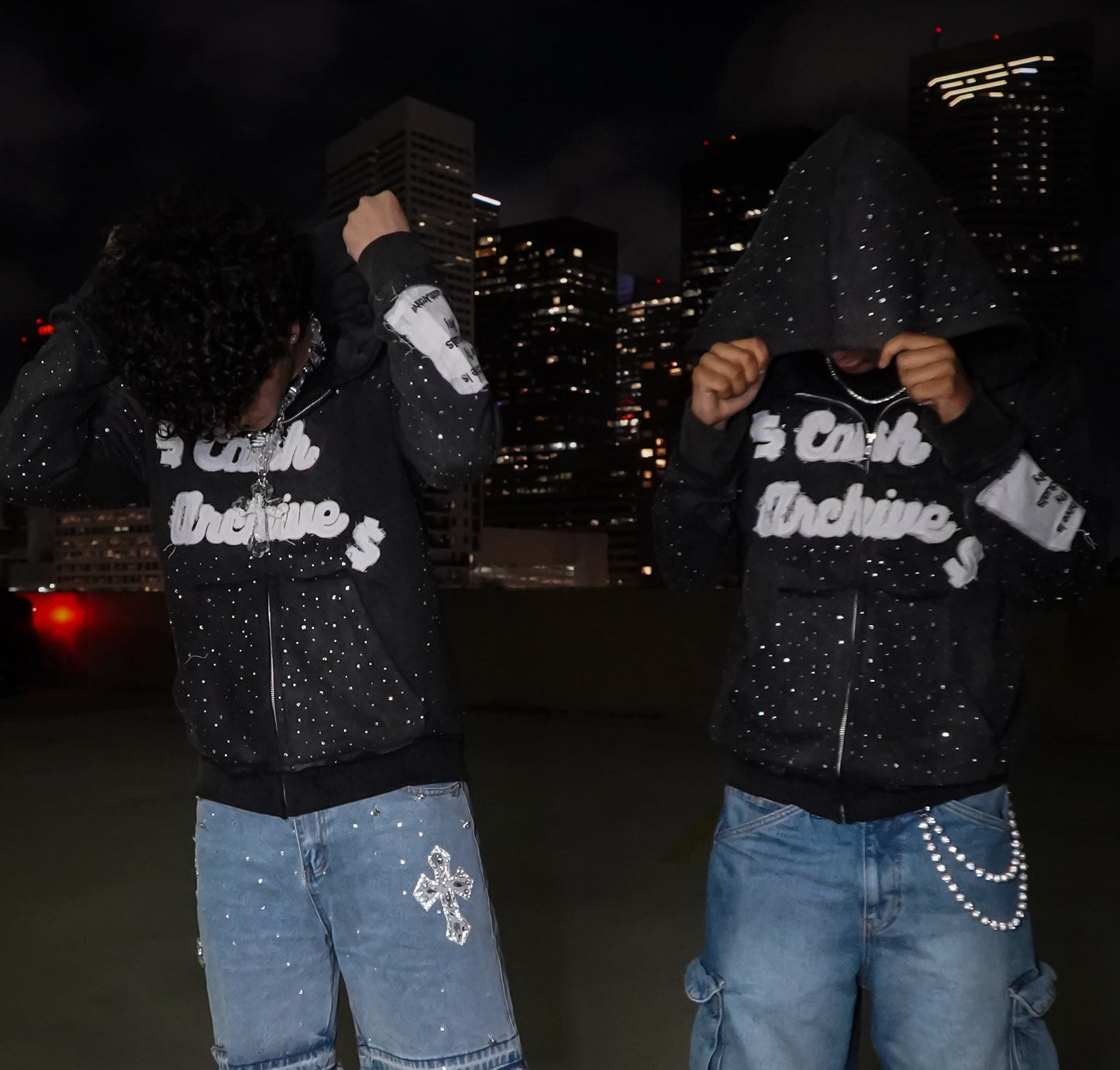 “Cash Archive” Rhinestone Zip Up